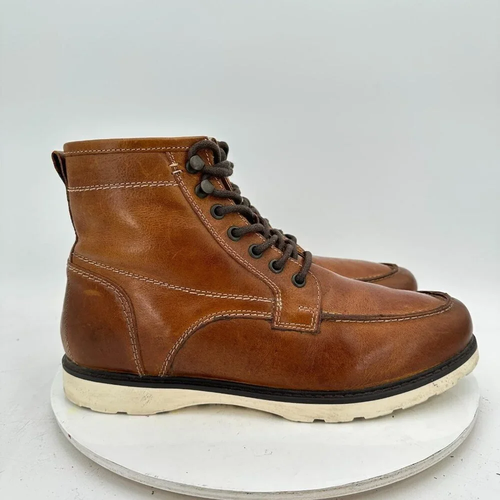 Crown Vintage Men Size 10 Brown Leather Flanel Moc Toe Lace Up Ankle Boot